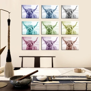 Highland Krava Tlač Viacerých Farby, Plátno, Maľovanie Moderné Módne Top Predajca Zvierat Plagát a Tlačí na Obývacia Izba Domova