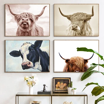 Highland Krava Tlač Viacerých Farby, Plátno, Maľovanie Moderné Módne Top Predajca Zvierat Plagát a Tlačí na Obývacia Izba Domova