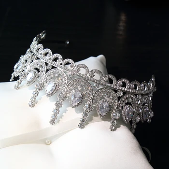 HIMSTORY Luxusné Cubic Zirconia Princezná Tiaras Koruny Svadobné Doplnky do Vlasov Drahokamu Svadobná Čelenka Ženy Prom Hairwear