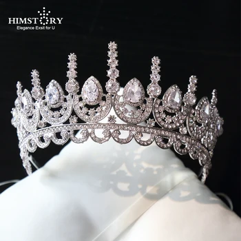HIMSTORY Luxusné Cubic Zirconia Princezná Tiaras Koruny Svadobné Doplnky do Vlasov Drahokamu Svadobná Čelenka Ženy Prom Hairwear