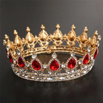 HIMSTORY Vintage Barokový Kráľovná Kráľ Nevesta Tiara Koruny Headdress Ples Svadobné Svadobné Tiaras a Koruny, Vlasy, Šperky Accoriesories