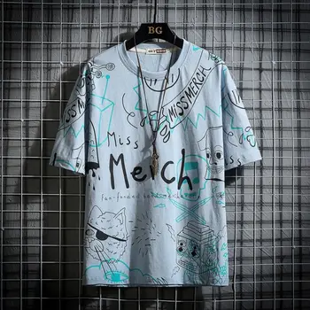 Hip Hop Graffiti T Shirt Muž Black Voľné Harajuku T-shirt Chlapcov Príležitostné Letné Punk Tričko Streetwear Pohode kórejský Štýl Top Tees