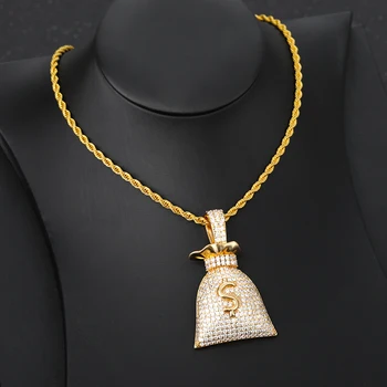 Hip Hop Peniaze Taška Americký Dolár Prívesok Náhrdelník Klasické pánske prívesok náhrdelníky zirkón módne šperky Darčeky 2020