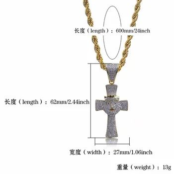 Hip Hop Rapper Micro AAA+ CZ Ľad Sa Bling Golden Lion Crown Kríž, Prívesky, Náhrdelníky Mužov Pečať Šperky