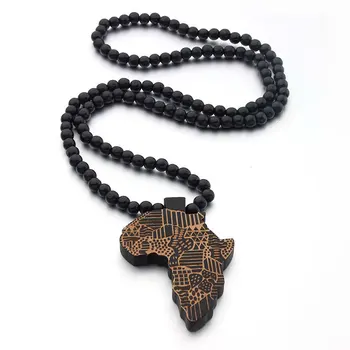 Hiphop Afrika Mapa Náhrdelník Ženy Ručne Vyrábané Drevené Korálky Náhrdelník S Príveskom, Rock, Pop Mužov Šperky Etiópskej Strany Príslušenstvo