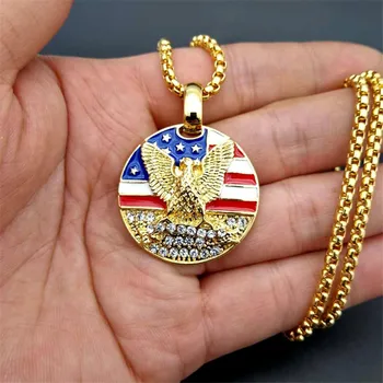 Hiphop Americkej Vlajky Tag Prívesok 4 Veľkosť Nehrdzavejúcej Ocele Reťazca Vojenské Muž, Zlatá Farba Kolo Náhrdelník Zlaté Šperky Dropshipping