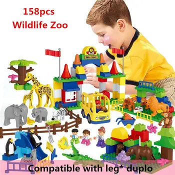 HM071 158pcs veľké častice Stavebné Bloky, Voľne žijúce zvieratá v Zoo bez rámčeka Kompatibilný S ZNÁMEJ ZNAČKY Duploo Hračky, hračky pre deti,