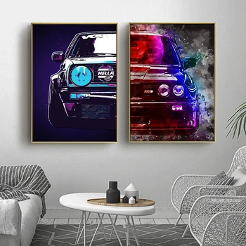 HMMM Plátno obrazu Veľký Veľkosť Wall Art Farebné závodné auto, olejomaľba Umenie Stenu Obrázok pre Obývacia Izba Ideam 2020