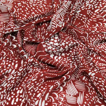 Hodvábny Krep DE chine textílie fahion biele hviezdy škvrny mesiac dizajn na červenú,SCDC867