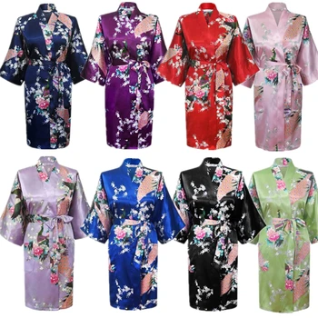 Hodvábny Satén Svadba Nevesta Japonské Tradičné Páva Bridesmaid, Župan Dámy Sleepwear Yukata Kimono Krátke Šaty Nightgown