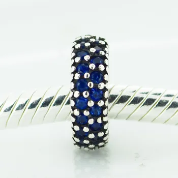 Hodí sa pre Pandora Náramky Abstraktné Dištančné zobrazili kľúčové tlačidlá S Modrým Cubic Zirconia 925 Sterling Silver Korálky Doprava Zadarmo