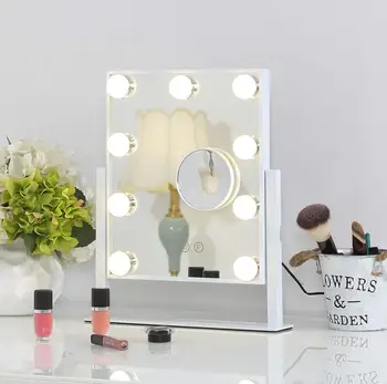 Hollywood Tabuľka make-up Zrkadlo s 9 LED Žiarovky Dotykový Displej Krásy Kozmetické 360 Stupňov Stojan Smart Márnosť Zrkadlá so Svetlami