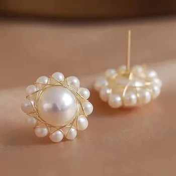 Hongye Luxusné Ženy Prírodné Sladkovodné Pearl Náušnice Ručné Kreatívne Výročia Ucho Šperky Darček Visí Zlatá Farba Brincos