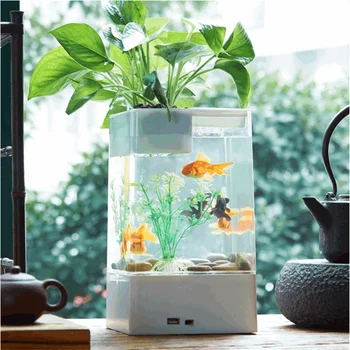 HONGYI Lenivý Mini Akrylové akvárium Stôl Priehľadné Akvárium Tvorivé Self-čistenie Ekologické akvárium