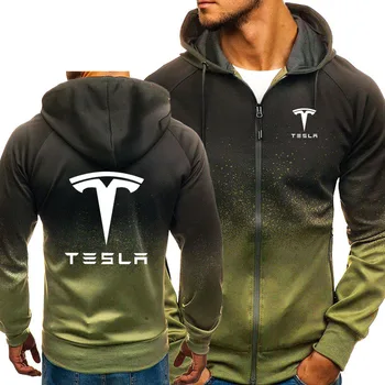 Hoodies Mužov Tesla Auto Logo Tlačiť Bežné HipHop Harajuku Gradient farieb, Mens Kapucí Fleece Mikiny na zips Bunda Muž Oblečenie