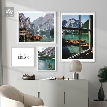 Horské Jazero Lode Obrázok Prírodná Scenéria Taliansko Plagát Nordic Dekorácie Relaxovať Citácie Tlač Na Šírku Steny Umenie Maľba Na Plátno