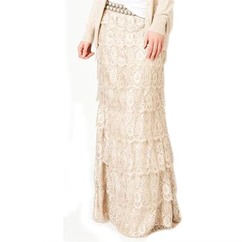 Horúce módne ženy čipky kvetinový Elegantné Multi-layer A-line sukne Volánikmi vysoko elastický pás Strany Svadobné dlho maxi sukne ženy