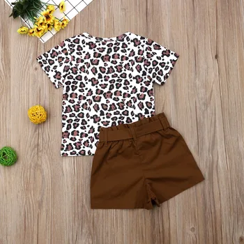 Horúce UK Batoľa Detský Baby Girl 6M-4t-taktné Dojčenské Oblečenie Letné Módy Leopard Tlač T-shirt Topy + Pevný Pás Oblečenie Nohavice