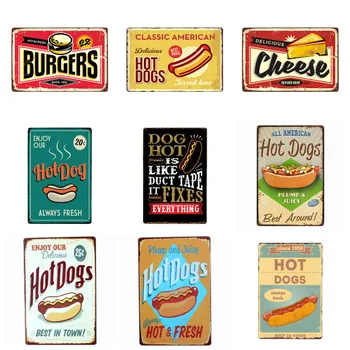 Hot Dogy/Pizza/Fast Food Kovové Prihlásiť Doska Plechy Steny Výzdoba Pre Kuchyňa Diner Reštaurácia Dekorácie Vintage Železa Maľovanie