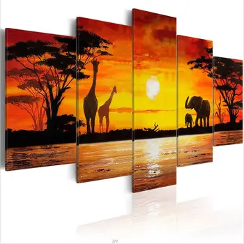 Hot Predaj( Bez Rámu )5 Kusov Plátno Tlačiť Moderné Módne Wall Art Afrických Zvierat, Žirafy A Slony pre Domáce Dekorácie