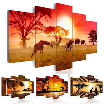 Hot Predaj( Bez Rámu )5 Kusov Plátno Tlačiť Moderné Módne Wall Art Afrických Zvierat, Žirafy A Slony pre Domáce Dekorácie