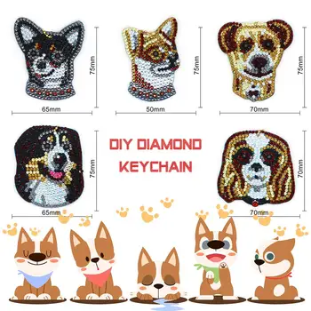 Hot Predaj Diy Zvierat Diamond Maľovanie Keychain 5 ks Kľúčov Psa Corgi Husky Dizajn Taška Visí Ozdoby YSK58