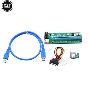 Hot Predaj Modrá PCI VER006 0,6 M PCIE PCI-E 1X až 16X Stúpačky Karty Extender + 15 kolíkový SATA na 4Pin IDE Napájací Kábel s USB 3.0 Kábel