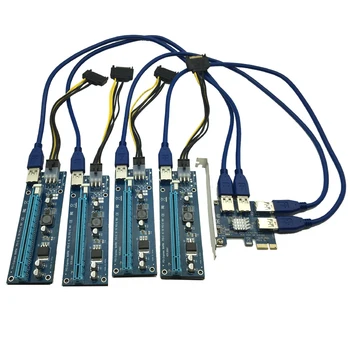 Hot Predaj PCIE PCI-E slot karty PCI Express 1X až 16X Stúpačky Karty 1 až 4 USB3.0 Násobiteľ Hub Adaptér Pre Bitcoin Banské Banské Banské Zariadenia