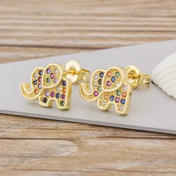 Hot Predaj Rainbow Slon Stud Náušnice Kúzlo Crystal Drahokamu Vyhlásenie Náušnice Šperky Pre Ženy Darček K Narodeninám Veľkoobchod