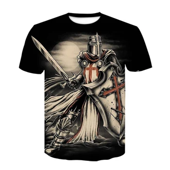 Hot predaj Rytier templar pánske t-shirt 3D tlač ležérne módy v pohode tee tričko homme O-krku krátky rukáv nadrozmerné t shirt top čaj
