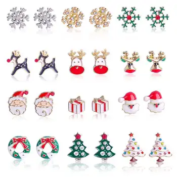 Hot Predaj Vianočné Náušnice s Vianočné Ucho Stud Crystal Bell Snowflake Vianočný Stromček Ucho Krúžky