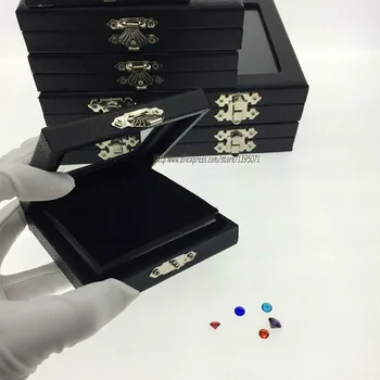 Hot Predaj Čierne Koženkové Drahokam Úložný Box Diamond Zobraziť Prípade Kameň Držiteľ Prívesok Organizátor Cestovné Šperky Box Ziskový