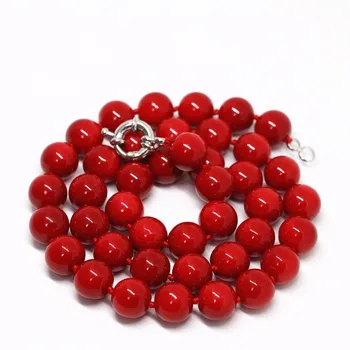 Hot predaj ženy šperky 10 mm syntézu červených koralov okrúhle korálky náhrdelník pre zapojenie romantický vysoký stupeň jewerly 18-palcové B1467-1