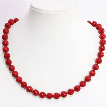 Hot predaj ženy šperky 10 mm syntézu červených koralov okrúhle korálky náhrdelník pre zapojenie romantický vysoký stupeň jewerly 18-palcové B1467-1