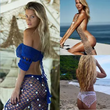 Hot Ženy Háčkovanie Sieťovina Bikini Kryt Ups S Shell Plavky Žena Sexy Pláži Šatku Oka Plavky