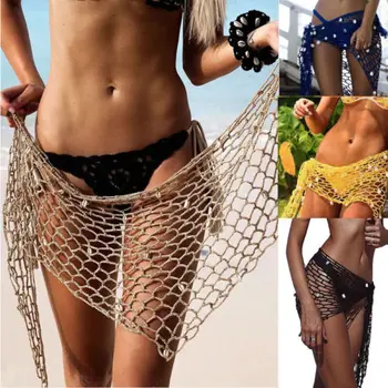 Hot Ženy Háčkovanie Sieťovina Bikini Kryt Ups S Shell Plavky Žena Sexy Pláži Šatku Oka Plavky