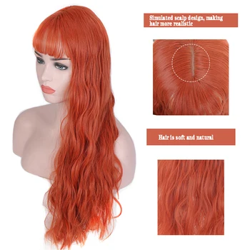 HOUYAN Parochňu žena orange dve farebné dlhé vlny prírodné a syntetické parochne a rany načechraný dlhé kučeravé vlasy, cosplay