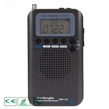HRD-737 Digitálny LCD Displej Full Band Prenosné Rádio FM/AM/SW/CB/Air/VHF Svete Band Stereo Prijímač, Rádio s budíkom