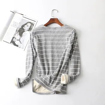 Hrubé Teplé Tričko s Dlhým Rukávom Ženy Prekladané O-Krku Nové 2020 Zimné Jeseň Tee Tričko Femme dámske Bavlnené tričká oblečenie