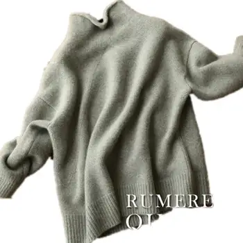 Hrubé voľné turtleneck sveter ženy pulóver pletený sveter topy