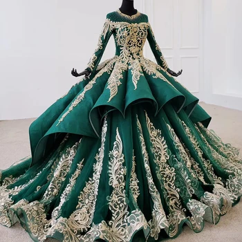 HTL1099 Luxusné Green Crystal Večerné Šaty 2020 Dlhý Rukáv Appliques Lištovanie plesové Šaty, Čipky Späť Plus Veľkosť