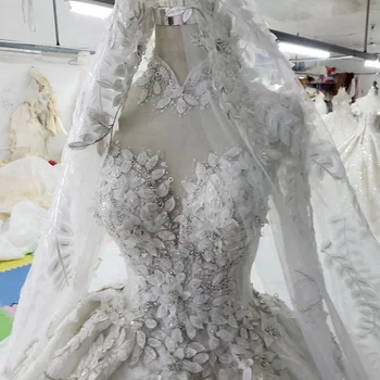 HTL358 moslimských Svadobné Šaty s svadobné vysokej krku, dlhými rukávmi, ako biele svadobné šaty s odnímateľnou vlak suknia na wesele