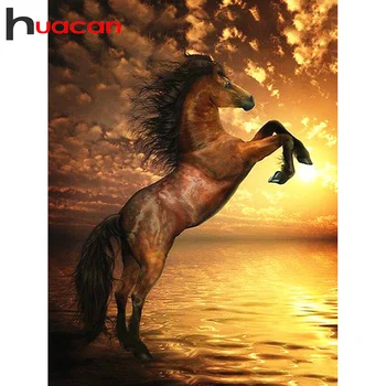 Huacan 5D Diamond Maľovanie Kôň Plné Námestie/Okrúhle Diamanty Výšivky Zvierat Dekorácie Home Art