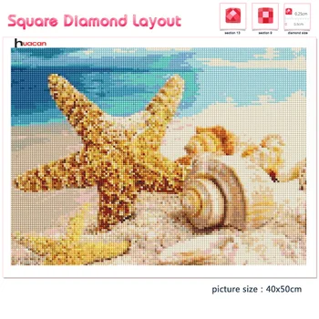 Huacan Diamond Maľovanie Cross Stitch Sea Shell Hviezdice Scenérie Domova Plný Drahokamu Mozaiky 5D Diamond Výšivky