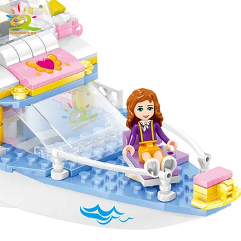 HUIQIBAO 349pcs Priateľstvo Dievčatá Luxusné jachty Stavebné Bloky pre Priateľa Pre Dievča loď údaje Tehly Hračka Detí