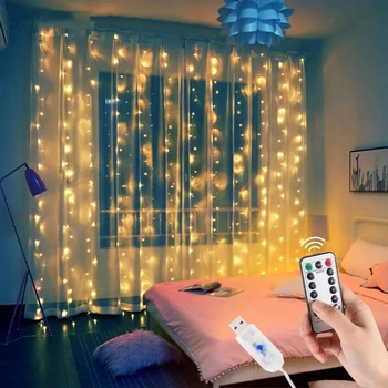 HUIRAN 3m LED Rozprávkových Svetiel Garland Opony Lampa Diaľkové Ovládanie USB String Svetlá, Vianočné Dekorácie pre Domov Spálne Okno