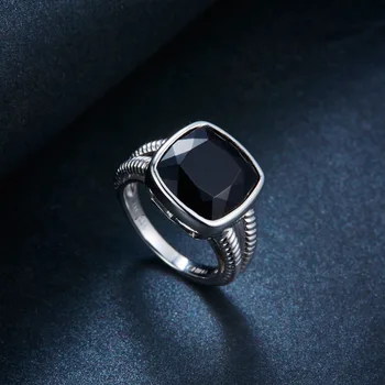 Hutang 6.5 ct Prírodné Black Onyx Krúžky 925 Sterling Silver Ring Jemné drahý kameň Achát Šperky pre Ženy, Mužov, Najlepší Darček, aký Nové