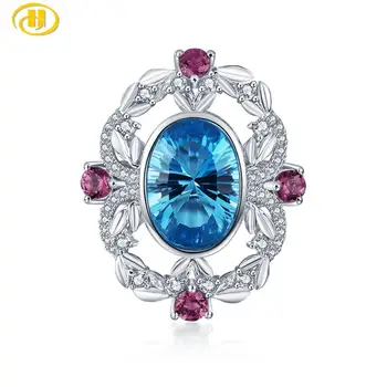 Hutang Prírodné Blue Topaz Mincový Striebro Brošňa Ženy Klasické Šperky 6.07 Karátov Pravých Drahokam S925 Šperky pre Podnikanie