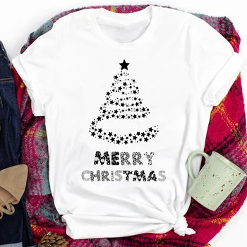 Hviezda Strom Darček Tlač Oblečenie na Nový Rok Tees pre Ženy Lady Veselé Vianoce Tlač Tričko Oblečenie Top Grafické Žena T T-shirt