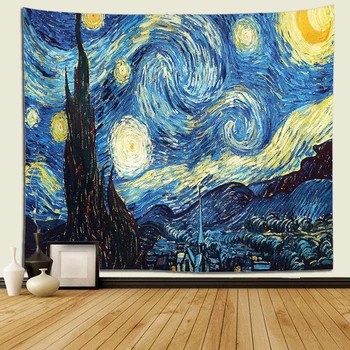 Hviezdna Noc Gobelín Van Gogh Abstraktné Maľby Nástenné Art 3D Blue Stene Visí Gobelín Domova Veľký gobelín veľkosť